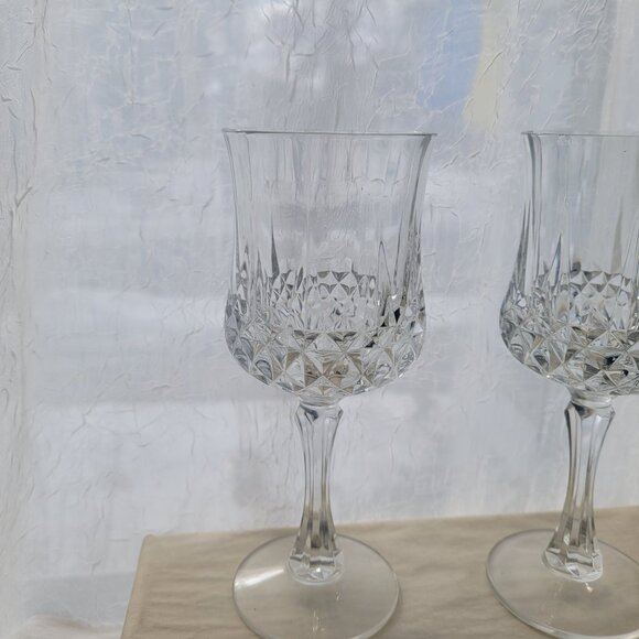 Cristal D'arques Set Of 4 Clear Crystal Cut Stemmed Wine Glasses 8" Longchamp - Picture 6 of 8
